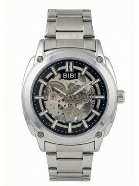 BiBi Silver and Black Skeleton Mechanical Watch